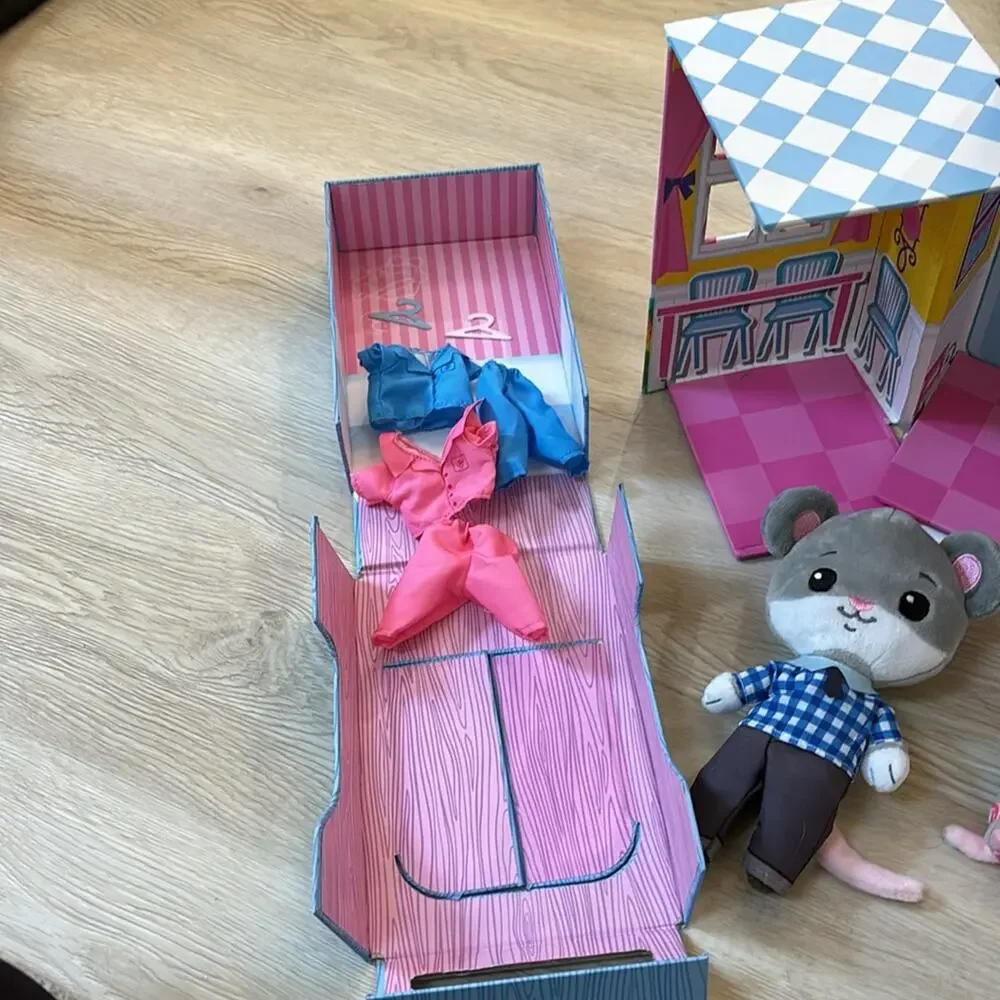 Tiny Tukins play house and crib set with family and extra family & wardrobe nwot